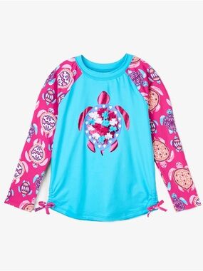 Hatley Girls' Blue & Pink Turtle Rashguard